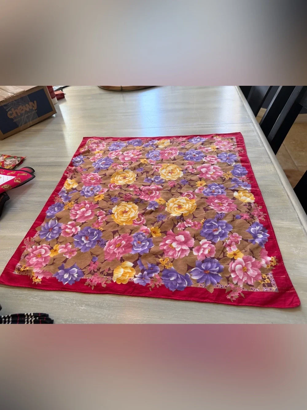 Christian Dior Scarf Vibrant Multicolor Floral Print Gold Shimmer Bandanna